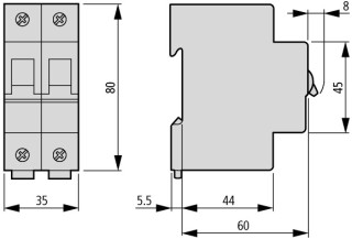 Автоматический выключатель 8А, кривая отключения D, 2 полюса, откл. способность 15 кА