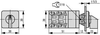 Кодирующий переключатель, Iu = 10A, BCD , 0-9 Пол. , 30 °,  30x30 мм , переднее крепление в отверстия 22мм