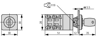 Кодирующий переключатель, Iu = 10A, BCD , 0-9 Пол. , 30 °,  30x30 мм , переднее крепление в отверстия 22мм