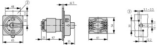 Главный выключатель 3P +2 S , Ie = 25A , красно-желтая ручка , 0-1, 90 °, переднее крепление