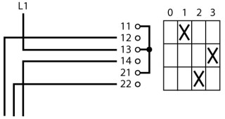 Ступенчатый переключатель, 1P , Ie = 12A, 0-1-2-3 Пол. , 90 °, переднее крепление