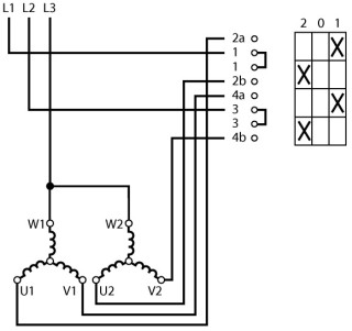 Переключатель полюсов , 2P, Ie = 12A , Пол. 2-0-1 , 45 °, переднее крепление