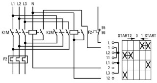 Переключатель управления , 4P, Ie = 12A , Пол. START> 2-0-1 < START , 45 °   , переднее крепление