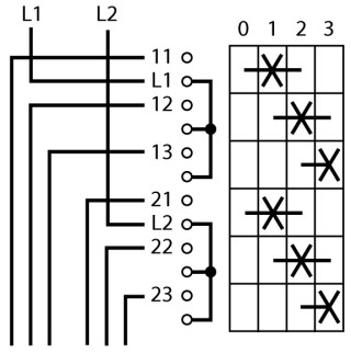 Ступенчатый переключатель, 2р , Ie = 12A , Пол. 0-3 , 45 °, переднее крепление