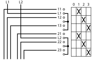 Ступенчатый переключатель, 2р , Ie = 12A , Пол. 0-3 , 45 °, переднее крепление в отверстия 22мм