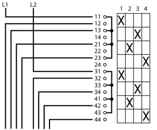 Ступенчатый переключатель, 2р , Ie = 12A , Пол. 1-4 , 90 °, переднее крепление в отверстия 22мм