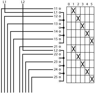 Ступенчатый переключатель, 2р , Ie = 12A , Пол. 0-5 , 45 °, переднее крепление