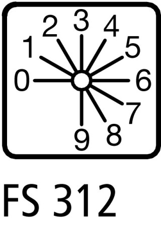 Ступенчатый переключатель, 1P , Ie = 12A , Пол. 0-9 , 30 °,  48х48 мм , переднее крепление