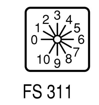 Ступенчатый переключатель, 1P , Ie = 12A , Пол. 0-10 , 30 °,  48х48 мм , переднее крепление в отверстие 22мм