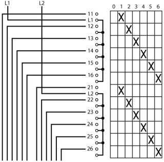 Ступенчатый переключатель, 2р , Ie = 12A , Пол. 0-6 , 45 °,  48х48 мм , переднее крепление