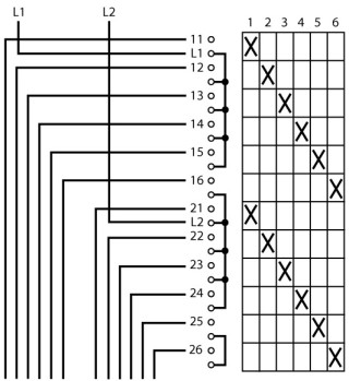 Ступенчатый переключатель, 2р , Ie = 12A , Пол. 1-6 , 45 °,  48х48 мм , переднее крепление