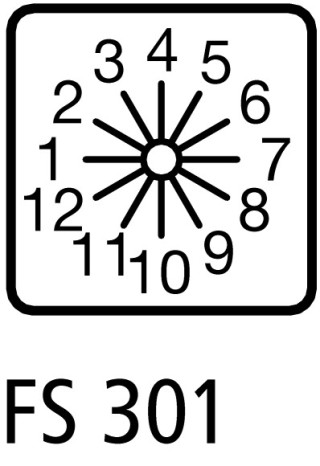 Ступенчатый переключатель, 1P , Ie = 12A , Пол. 1-12 , 30 °,  48х48 мм , переднее крепление в отверстие 22мм