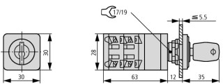 Ступенчатый переключатель, 1P , Iu = 10A, 0-5 Пол. , 45 °,  30x30mm , переднее крепление в отверстие 22мм