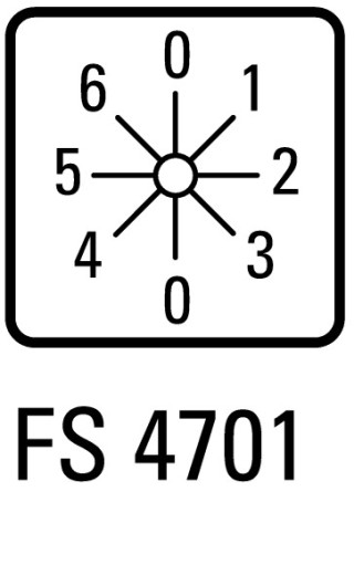 Переключатель вольтметров, Ie = 12A, , Пол. 0-1-2-3-0-3-5-6 , 45 °, 48х48 мм , заднее крепление