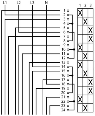 Ступенчатый переключатель, 4p , Ie = 12A , Пол. 1-3 , 45 °,  48х48 мм , переднее крепление в отверстие 22мм