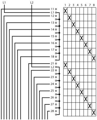 Ступенчатый переключатель, 2р , Ie = 12A , Пол. 1-8 , 45 °,  48х48 мм , переднее крепление