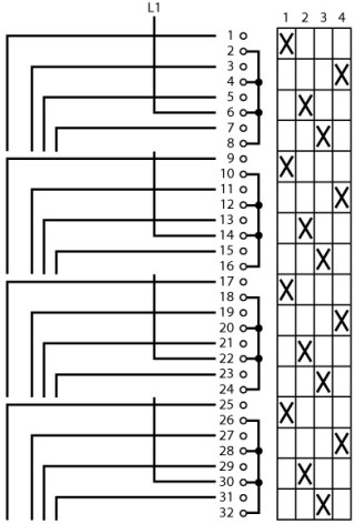 Ступенчатый переключатель, 4p , Ie = 12A , Пол. 1-4 , 45 °,  48х48 мм , переднее крепление в отверстие 22мм