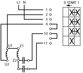 Переключатель фазы , 2P, Ie = 25A , Пол. 0 < Start-1 , 45 °, 48х48 мм