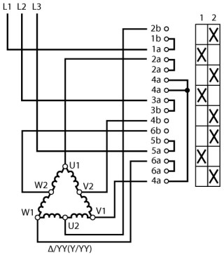 Переключатель полюсов , 3P , Ie = 25A , Пол. 1-2 , 90 °, 48х48 мм , переднее крепление