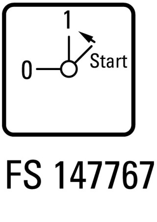 Переключатель управления , 2P, Ie = 12A , Пол. 0-1 < START , 90 °, 48х48 мм , переднее крепление в отверстие 22мм