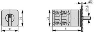 Кодирующий переключатель, Iu = 10A , 0-9 Пол. , 30 °,  30x30mm , переднее крепление в отверстие 22мм