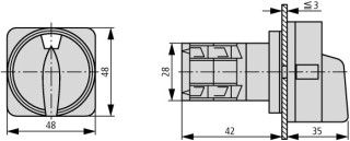 Главный выключатель , 2р , Iu = 10A, красно-желтая ручка, 0-1 , 90 °, переднее крепление