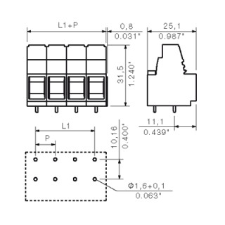 Клемма печатной платы LUP 10.16/02/90 3.2SN BK BX