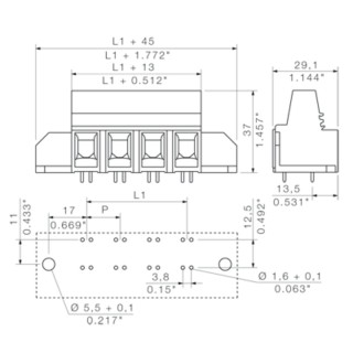 Клемма печатной платы LXB 15.00/02/90 4.5SN BK BX