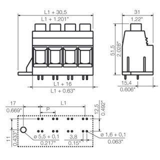 Клемма печатной платы LXXX 15.00/05/90FL 4.5SN BK BX