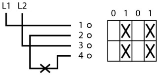 Выключатель , 2P, Ie = 12A , Пол. 0-1-0-1 , 90 °, 48х48 мм , переднее крепление