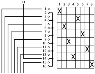 Ступенчатый переключатель, 1P , Ie = 12A , 1-8 Пол. , 45 ° 45x45mm , заднее крепление