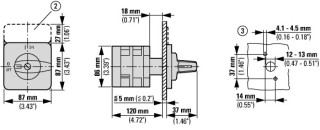 Кулачковый переключатель, 5P , Ie = 63A , Пол. 1-0-2 , 45 ° 88x88 мм переднее крепление