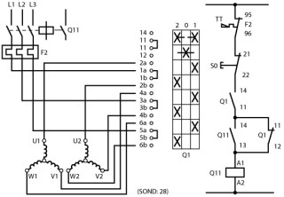 Переключатель полюсов, 2 скорости , 3P , Ie = 25A , Пол. 2-0-1 , 45 °, 88x88 мм переднее крепление