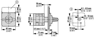 Переключатель полюсов , 2P, Ie = 63A , Пол. 2-0-1 , 45 ° 88x88 мм переднее крепление