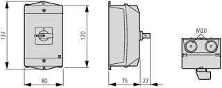 Переключатель управления в корпусе, 2P, Ie = 12A, Пол. 0-1, 45 ° 48х48 мм