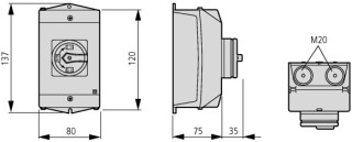 Главный выключатель, + корпус 3P, Ie = 12A, красная ручка, 0-1, 90 °