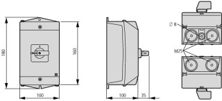 Кулачковый переключатель в корпусе 3P, Ie = 32A, Пол. 1-0-2, 45 ° 48х48 мм