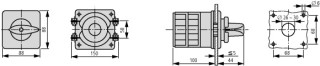 Кулачковый переключатель, 3p +2 НО +1 НЗ,  Ie = 160A, Пол. 1-0-2, 45 ° 88x88mm