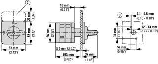 Переключатель полюсов, с задним ходом,  3P, Ie = 25A, Пол. 2-1-0-1-2 , 45 °, 88x88mm