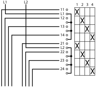 Ступенчатый переключатель в корпусе, 2P, Ie = 12A, Поз. 1-4, 45 ° 48х48 мм