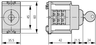 Кулачковый переключатель, 2р Iu = 10А, Поз. 1-2, 90 ° 45x45 мм модульное исполнение