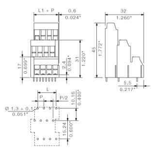 Клемма печатной платы LL3R 5.08/30/90 3.2SN OR BX