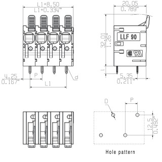 Клемма печатной платы LLF 7.50/04/90V 5.0SN BK BX