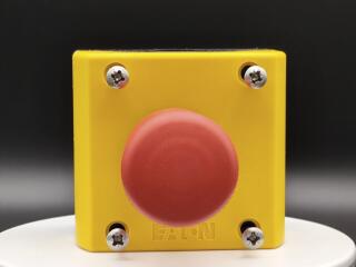 Кнопка аварийной остановки защищенная, 1 замыкающий + 1 размыкающий контакты, цвет красный, цвет корпуса желтый