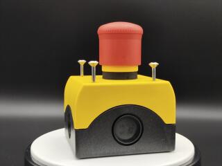 Кнопка аварийной остановки защищенная, 1 замыкающий + 1 размыкающий контакты, цвет красный, цвет корпуса желтый