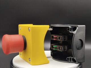 Кнопка аварийной остановки защищенная, 1 замыкающий + 1 размыкающий контакты, цвет красный, цвет корпуса желтый