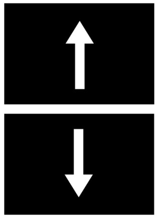 Двойная кнопка с сигнальной лампой с обозначением стрелок, цвет белый/черный, черное лицевое кольцо