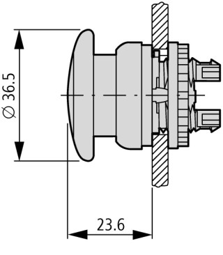 Головка кнопки грибовидная, без фиксации, цвет желтый, черное лицевое кольцо