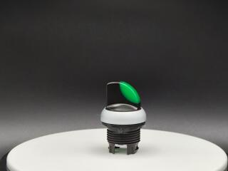 Переключатель с поворотной ручкой 2-х позиционный 60⁰, c фиксацией, цвет зеленый с подсветкой