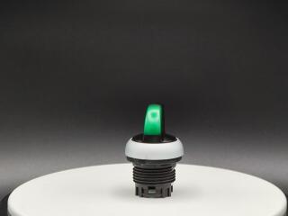 Переключатель с поворотной ручкой 2-х позиционный 60⁰, c фиксацией, цвет зеленый с подсветкой